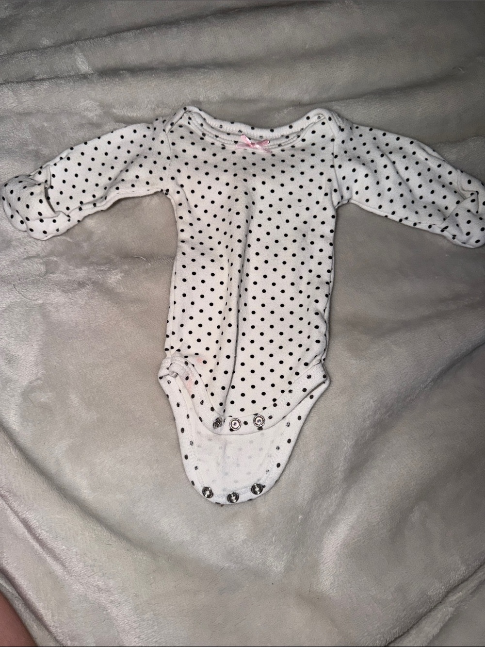 Luvable Friends White Long-Sleeve Polka Dot One-Piece